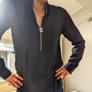 Michael Kors Zip Front Black Pleated Dress Shirt - Small